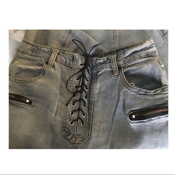 - High Waisted Denim Lace Up Bell  Bottom Je… - Picture 7 of 7